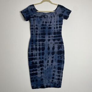 Hard Tail Forever Short Sleeve Tie Dye Body Con Dress Blue Size‎ M